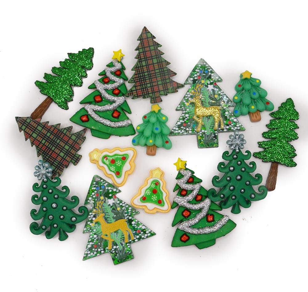 Christmas Tree Resin Flat Back & Loop Back Button Mix