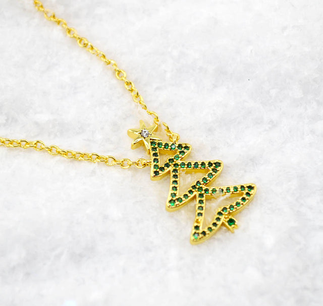 Sparkling CZ Christmas Tree Pendant Necklace