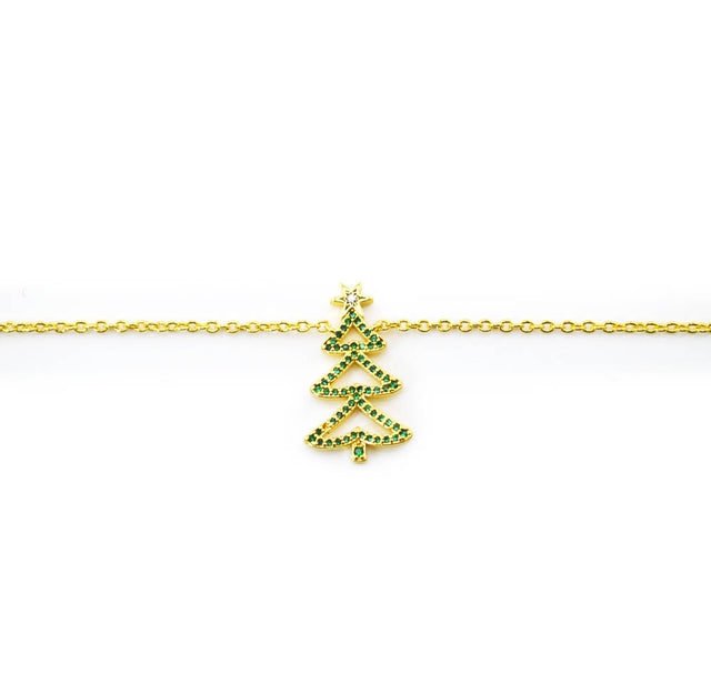 Sparkling CZ Christmas Tree Pendant Necklace