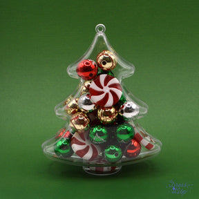 Metallic acrylic beads with Christmas designs and large peppermint candies