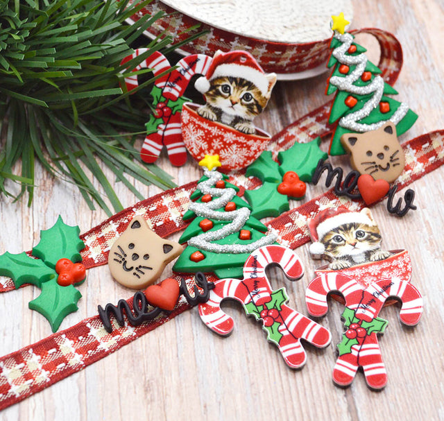 Festive Kitty Charms Embellishment Pack 13 Pieces