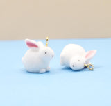 flocked white rabbit charm pair for jewelry making
