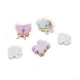 Flower fairy themed craft embellishments in shank back and flat back resin styles for diy projects