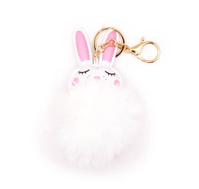 Fluffy white bunny rabbit keychain