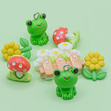 This pack includes two frog charms, daisies, and toadstools in shank-back and flat-back styles. 7 pieces Includes charms, shank-back, and flat-back styles
