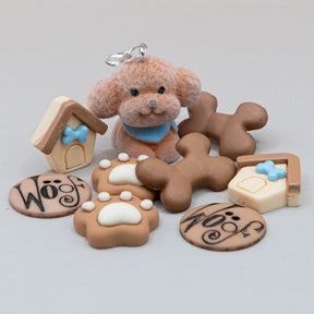 fuzzy puppy charm and flat back resin embellishment for paper and wood crafts