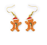 Golden Enamel Gingerbread Man Dangle Earrings