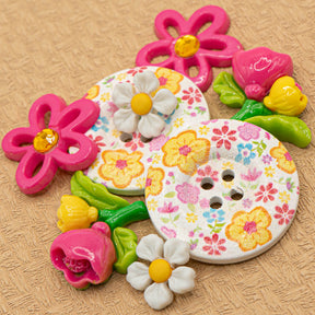 pink and yellow craft flower buttons for crafting