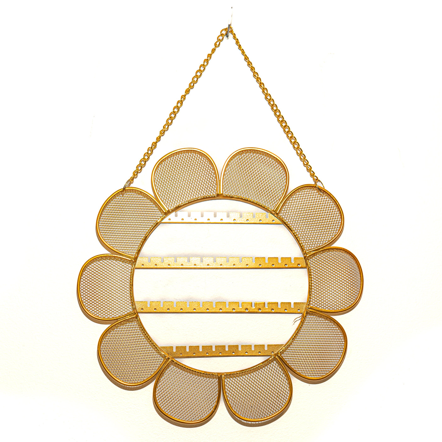 Golden Wall-Mounted Daisy Iron Jewelry Display Stand