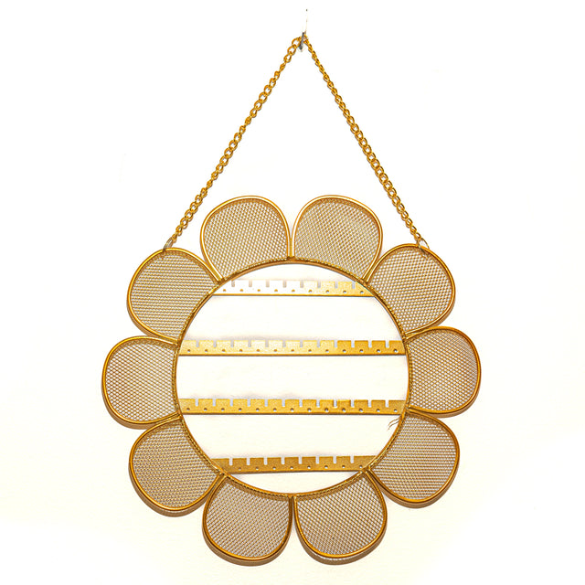 Golden Wall-Mounted Daisy Iron Jewelry Display Stand