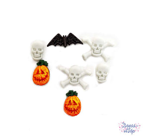 Skulls, bones, glittery pumpkins and a bat are iconic add to Halloween crafts and decor