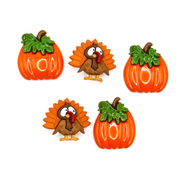 Happy Thanksgiving Holiday Pumpkin Turkey Buttons