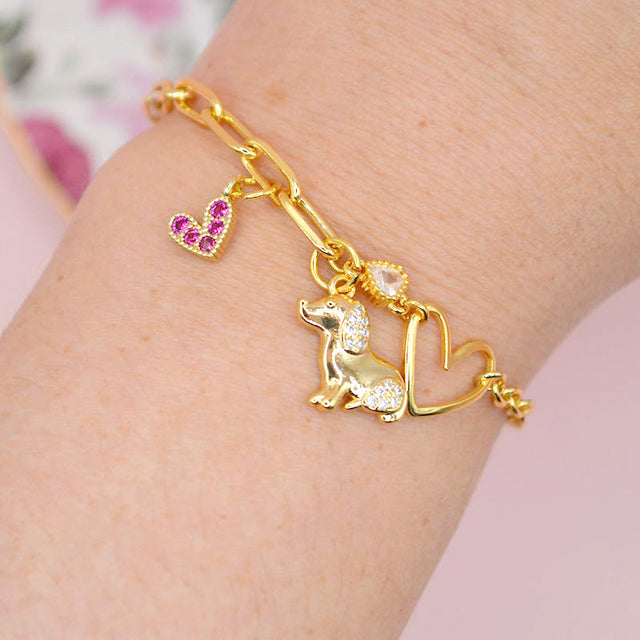 Stackable Brass Micro Pave 18K Gold Heart Bracelet