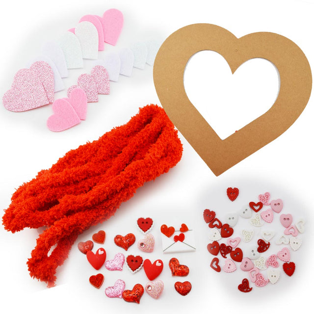 Fluffy Heart Valentine Door Wreath Kit- Red