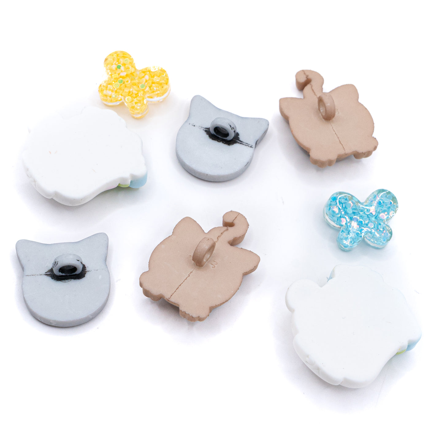 This pack includes adorable cats, kitty vase with tulips and glittery resin butterflies. Perfect for DIY crafts and gifts.