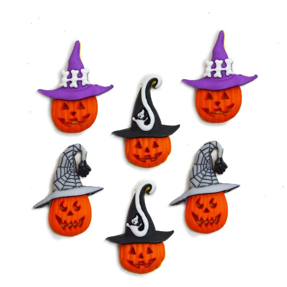 Jacks in Hats Pumpkin Halloween Themed Buttons