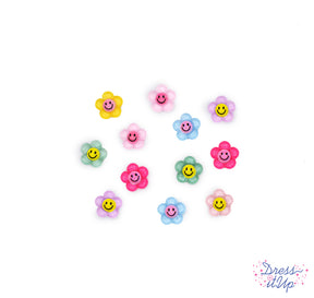 12 flat-back smile face daisy craft embellishments