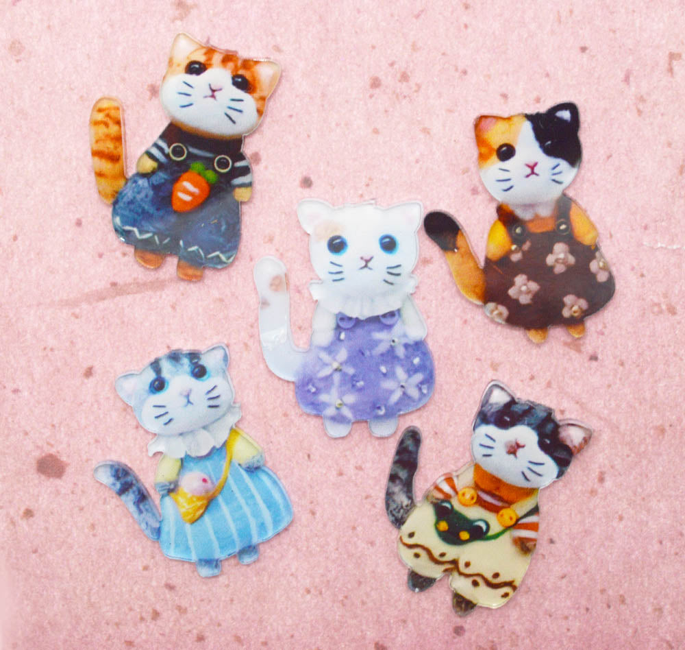 Dressed Up Pretty Kitties Flat Acrylic Embellishments