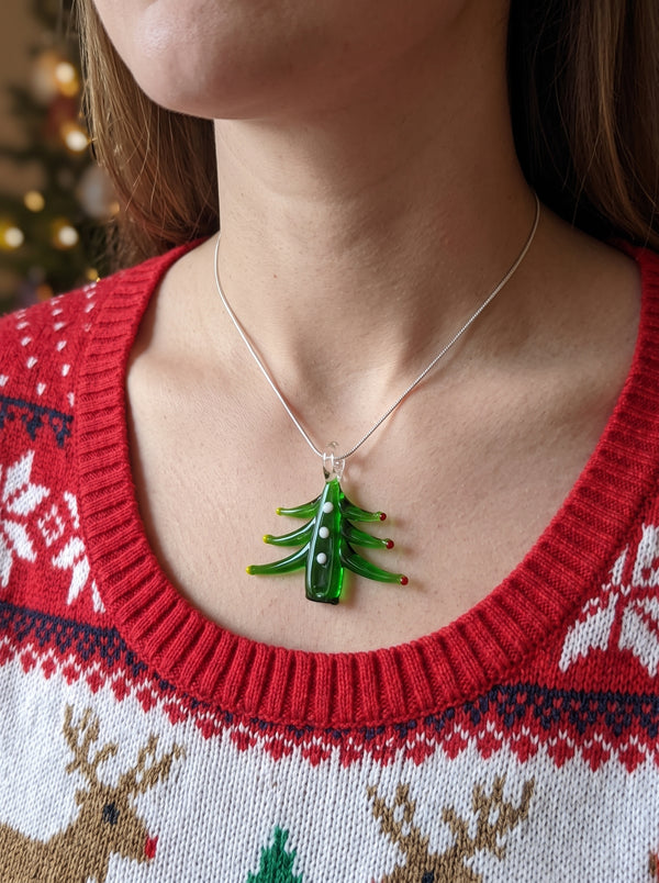 Lamp Work Tree Pendant Necklace