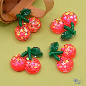 Glittery cherry embellishments add to spring themed projects and kitchen decor