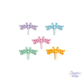 Five fancy dragonflies with light glitter add a touch to spring and summer projects 
