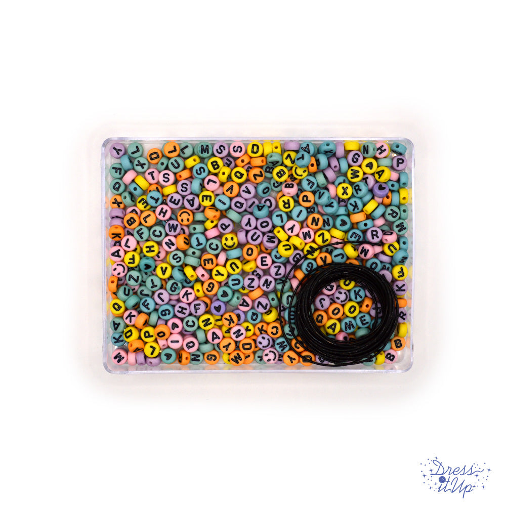 pastel letter beads with elastic cord for jewelry making