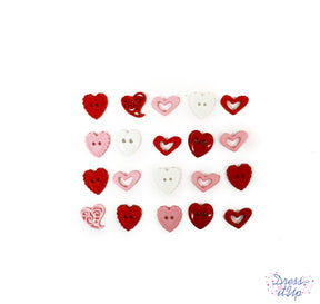Assortment of heart shaped buttons in red, pink and white add to Valentine's Day projects