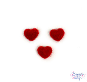 Red fuzzy heart embellishments add to crafts and jewelry