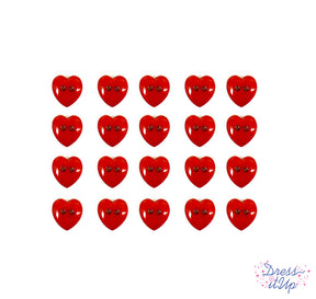 Red 2-hole sew-thru heart shaped buttons for sewing and crafting