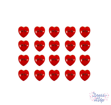 Red 2-hole sew-thru heart shaped buttons for sewing and crafting
