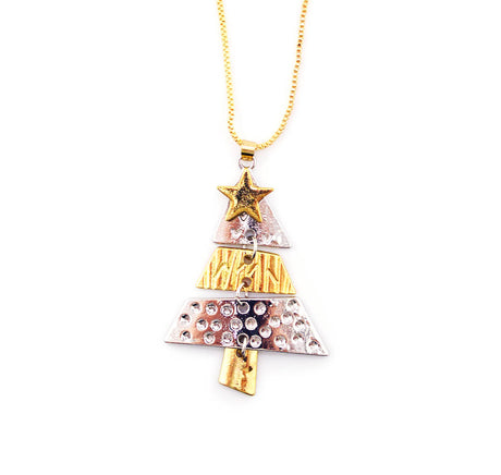 Platinum & Gold Christmas Tree Pendant Necklace
