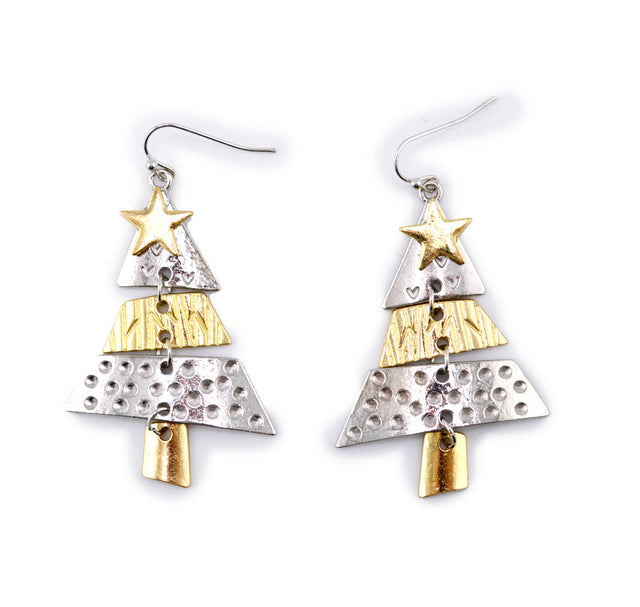 Platinum & Gold Christmas Tree Earrings