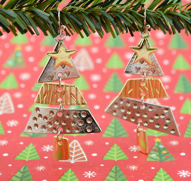 Platinum & Gold Christmas Tree Earrings