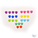 two-hole heart buttons in bright colors