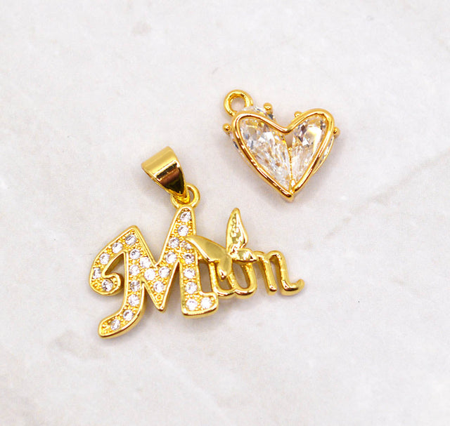Love Mom 18K Gold Charm Pair