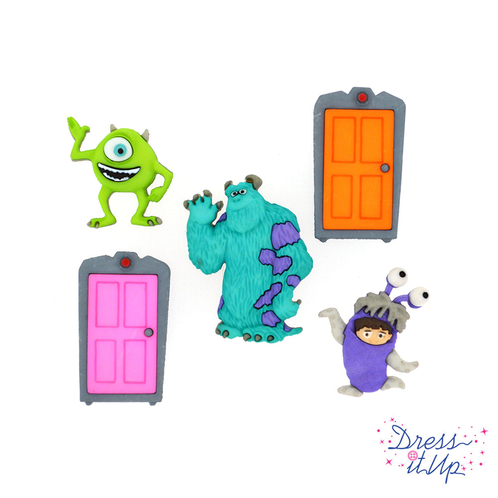 five monster inc disney themed shank back buttons for diy crafting