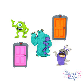 five monster inc disney themed shank back buttons for diy crafting