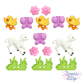 Assorted sew thru and shank back craft embellishments for easter