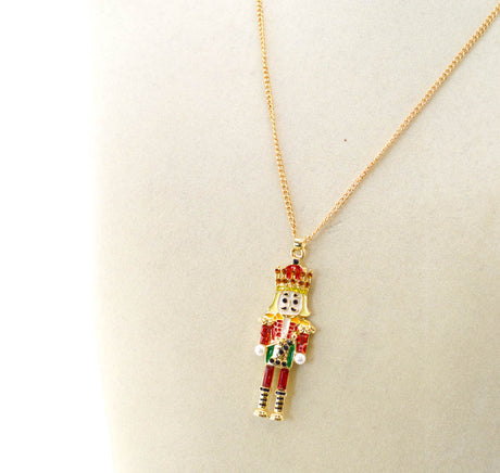 Golden Nutcracker Enamel Pendant Necklace