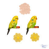Yellow parakeet and 3d resin flower embellishments for wood and paper crafting