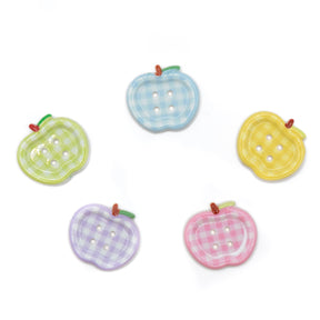 pastel gingham sew-thru apple buttons for sewing and crafting projects