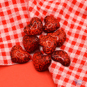 Red resin glitter hearts flat-back embellishments