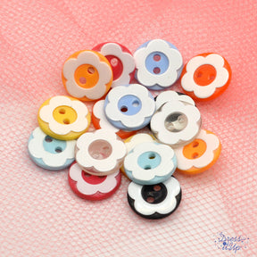 Round multi color flower themed 2-hole sew-thru buttons