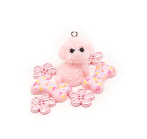 pack of flower and pink poodle themed embellishment pack with poodle charm