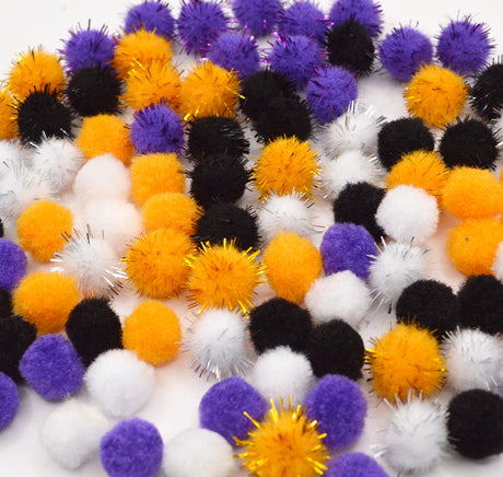 Halloween Mini Yarn Pom Poms with Metallic Flakes