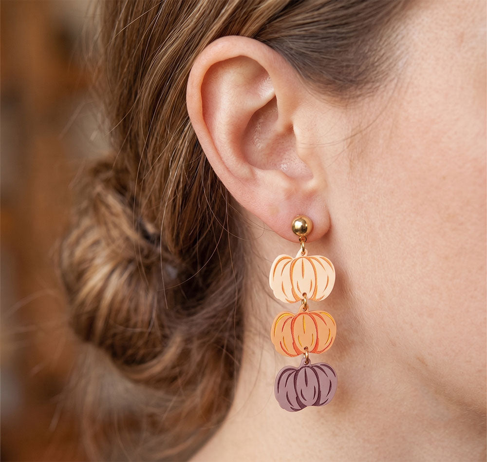 Thanksgiving Day Pumpkin Acrylic Glitter Powder Dangle Stud Earrings