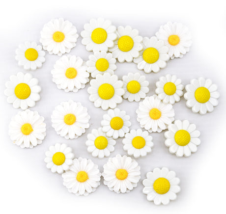 Pure Daisy Craft Embellishments White Floral Shank-Back & Flat-Back Buttons 24pcs