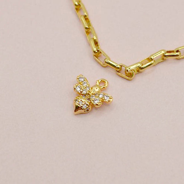Queen Bee Rhinestone 18K Gold Charm