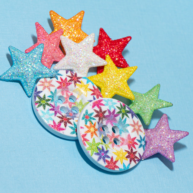Colorful star-shaped buttons on a blue background