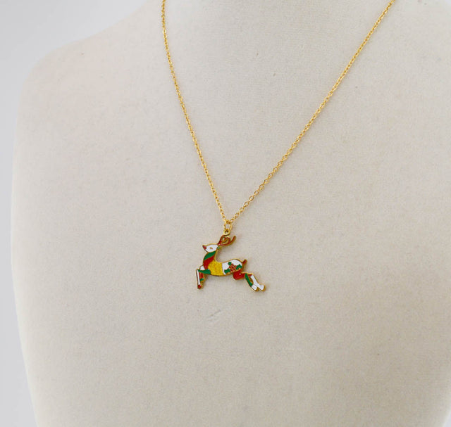 Colorful Enamel Christmas Deer Necklace